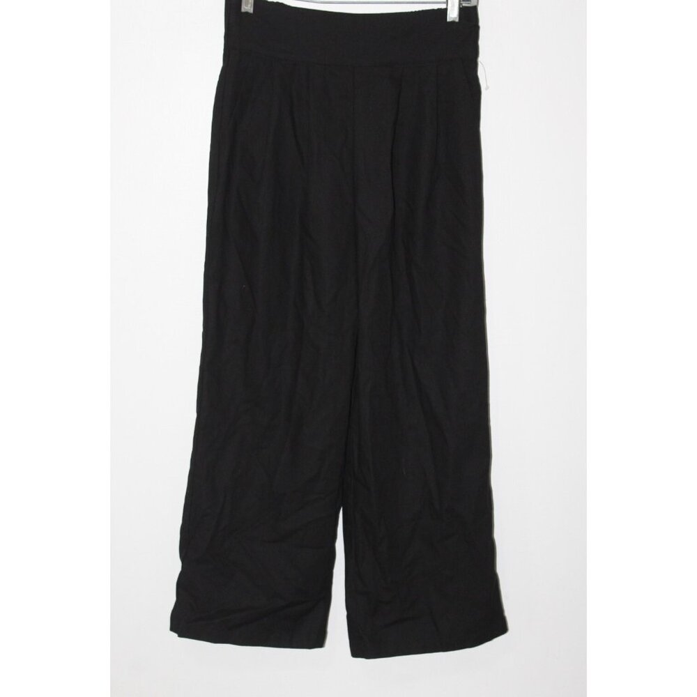 Kourt Womens Black Linen Blend Pull On Pleated Crop Pants S NWOT